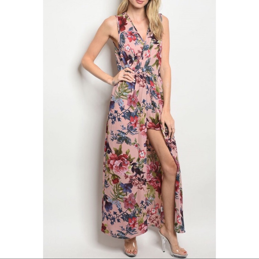 Floral Print Romper Maxi Dress